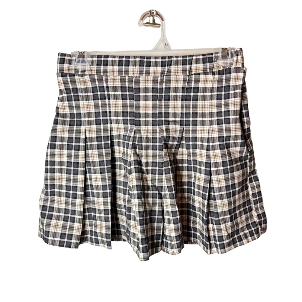 Joe Benbasset Plaid Pleated Skirt Womens M Black Tan Preppy Schoolgirl